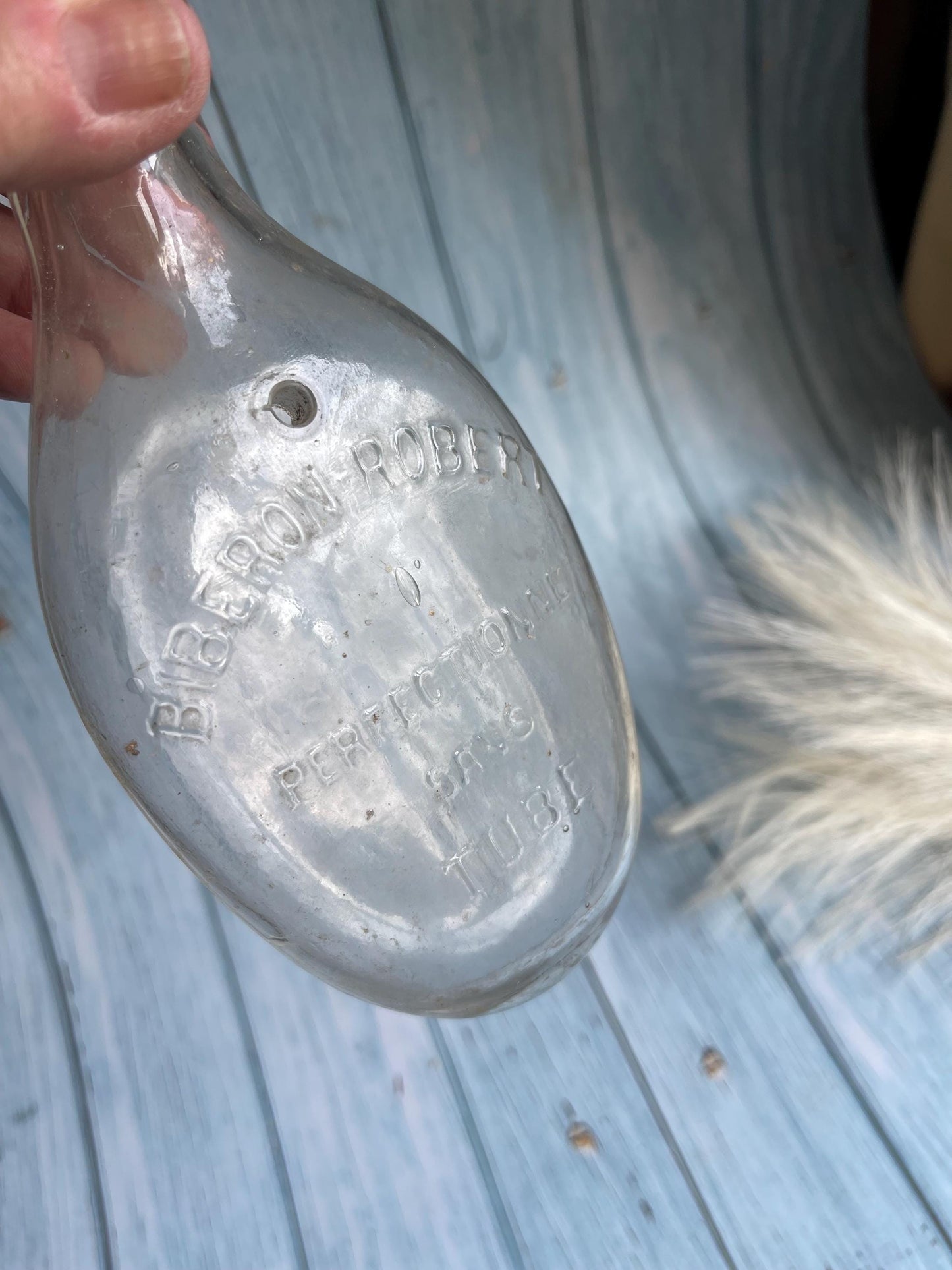 Antique French Glass Baby Bottle / Robert Perfectionné Sans Tube / Without Tube