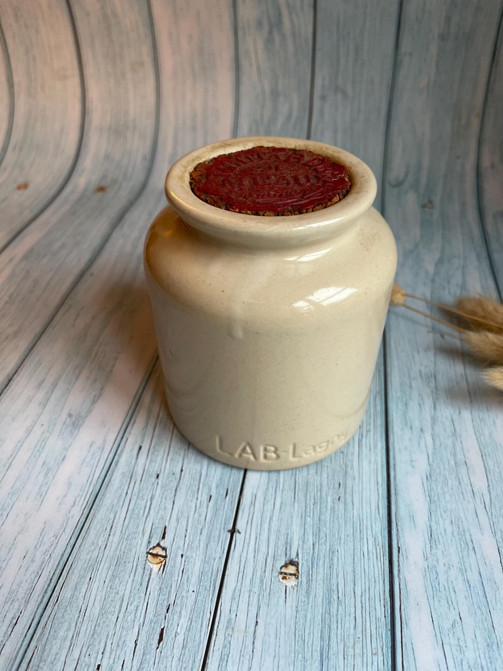 Vintage French Stoneware LAB Lagny Mustard Jar with Seal / LAB-Lagny Mustard Pot / Moutarde de Meaux