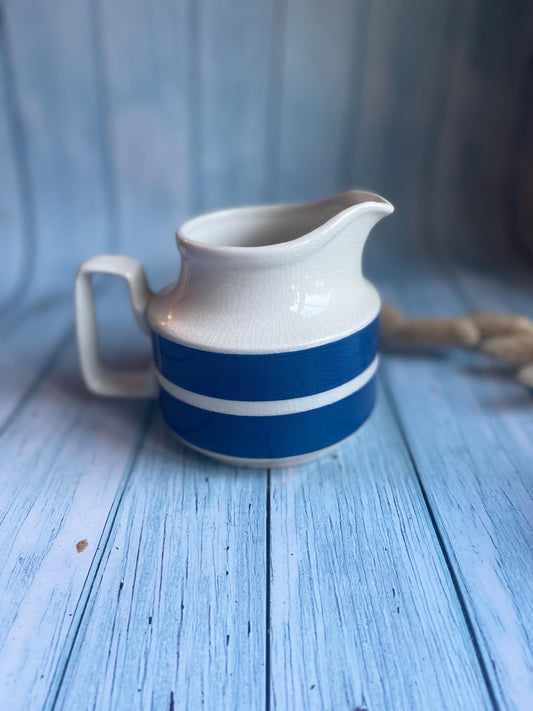 1940s Staffordshire Cordon Bleu Ironstone Blue and White Jug / Cornish Ware