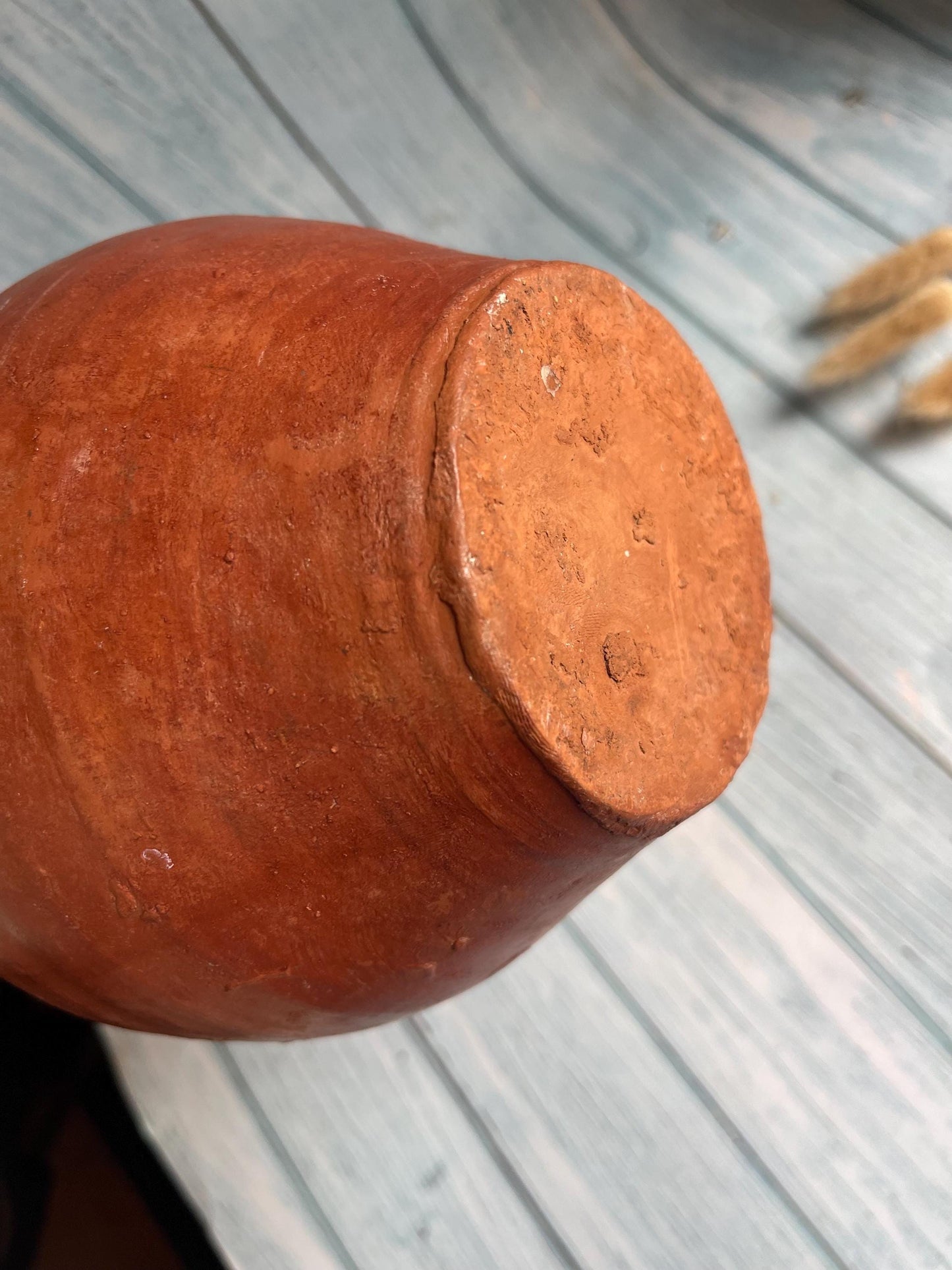 Antique Terracotta Pottery Jug / Pitcher with Slip Glazed Rim / Rustic Country Farmhouse Vase