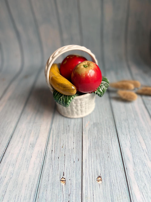 Vintage Majolica Ceramic Decorative Fruit Basket with Apples and a Banana