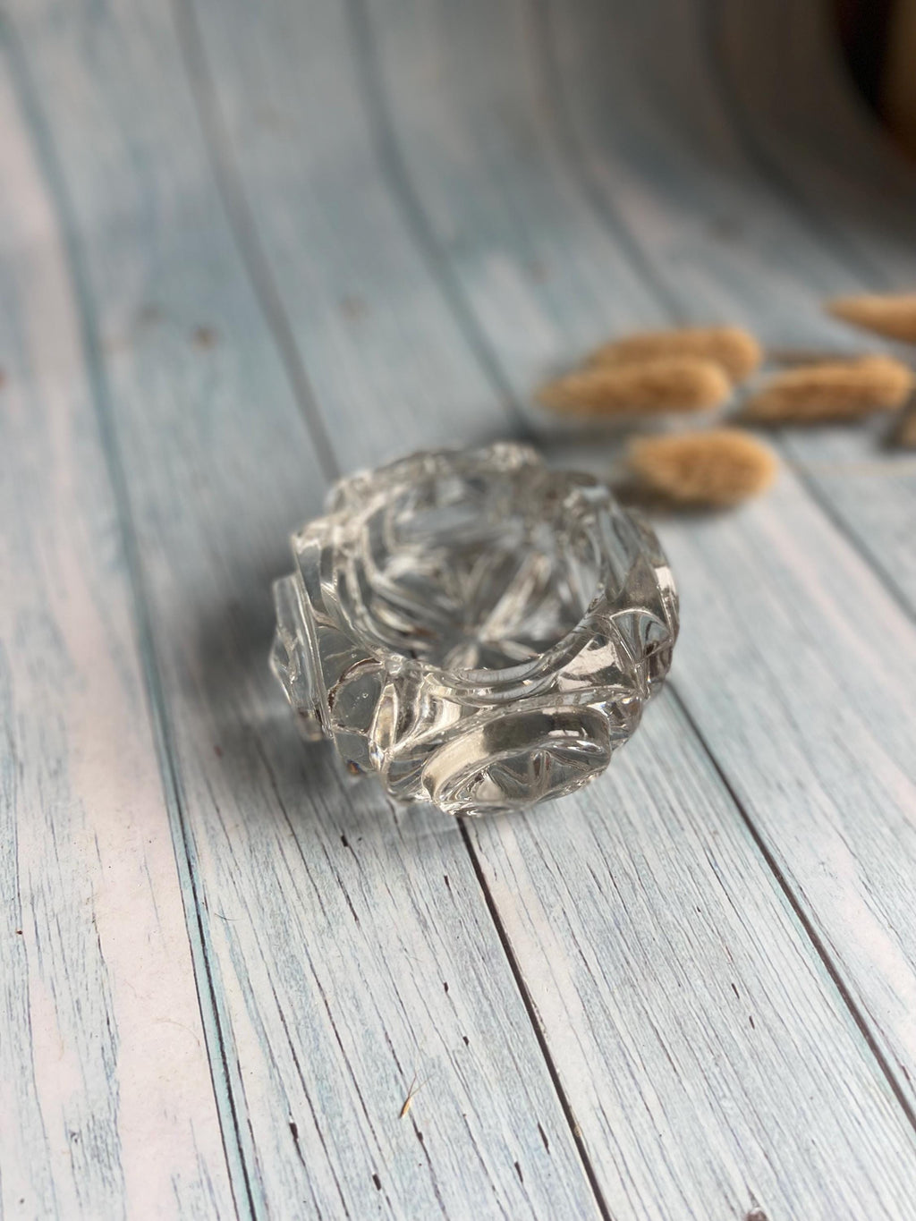 Art Deco Lead Crystal Glass Salt with Faceted Sides