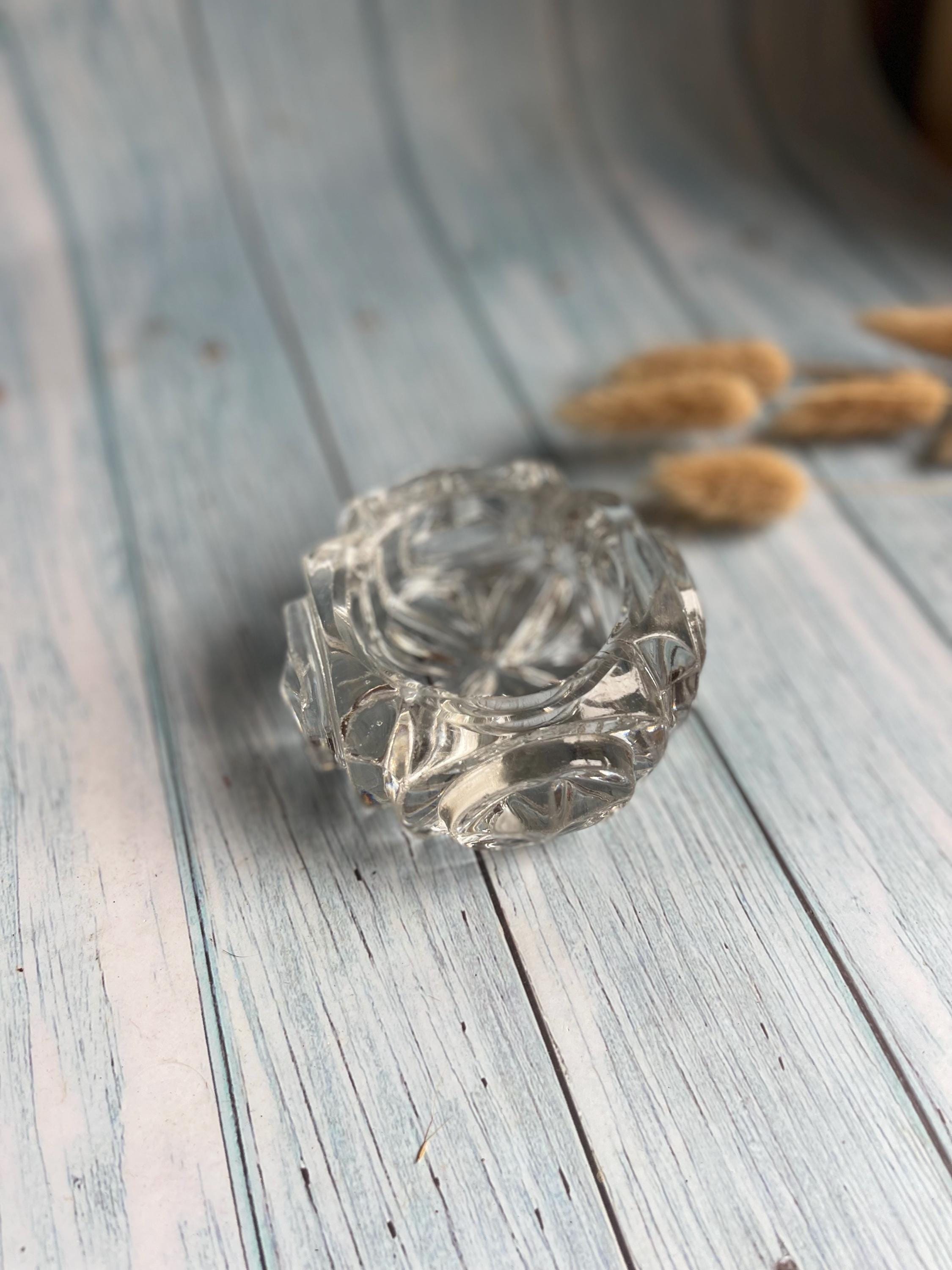 Art Deco Lead Crystal Glass Salt with Faceted Sides