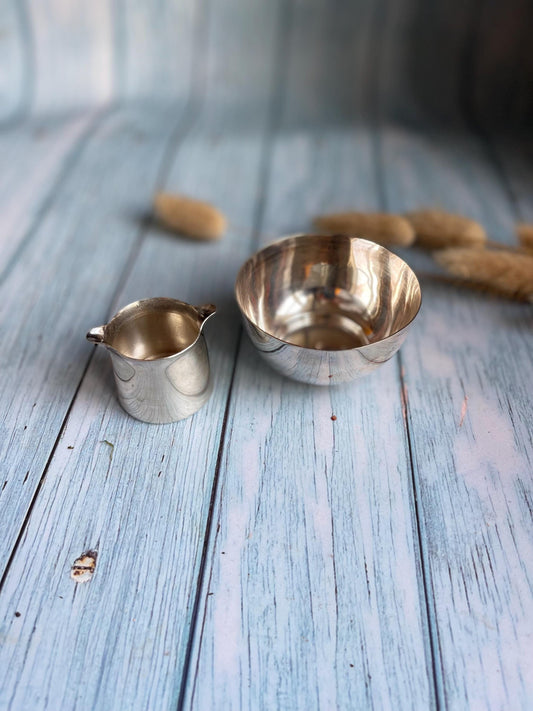 Vintage Mid Century Boots Pure Drug Company BPDC EPNS Silver Plated Individual Serving Sugar and Creamer