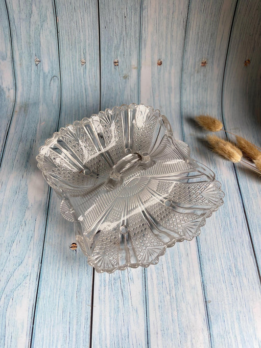 Antique Victorian Davidson Glass Sweet Meat Dish, Two Sections with Handle