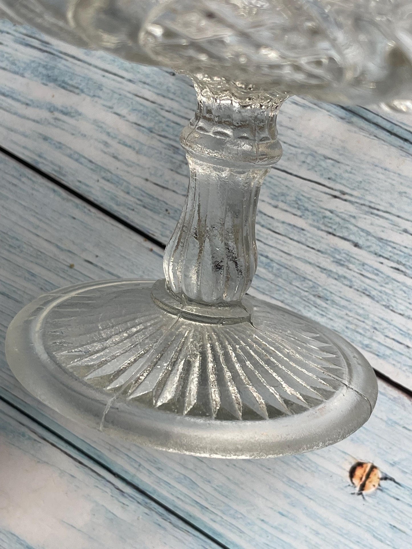 Vintage Pressed Clear Glass Cake Stand / Sweetie Dish / Comport