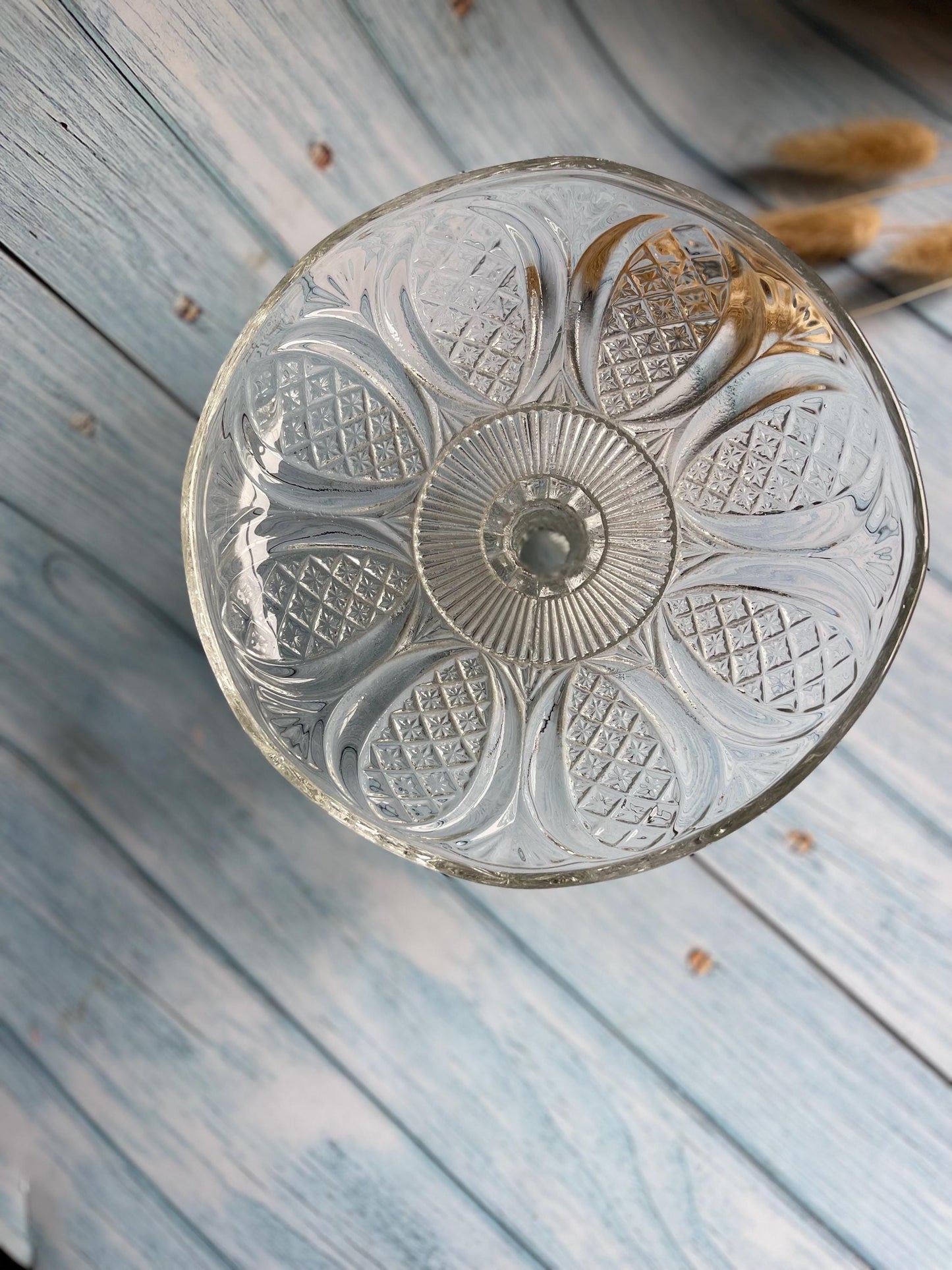 Vintage Pressed Clear Glass Cake Stand / Sweetie Dish / Comport
