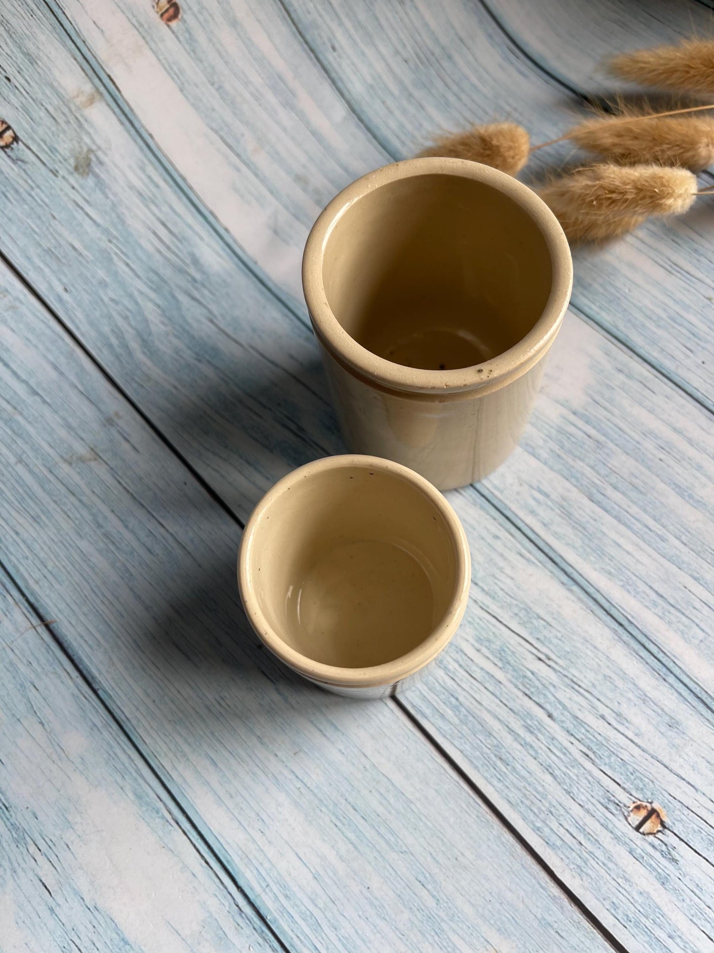 Antique French Ironstone Apothecary Pots: Creamy Ointment Jars (Set of Two)