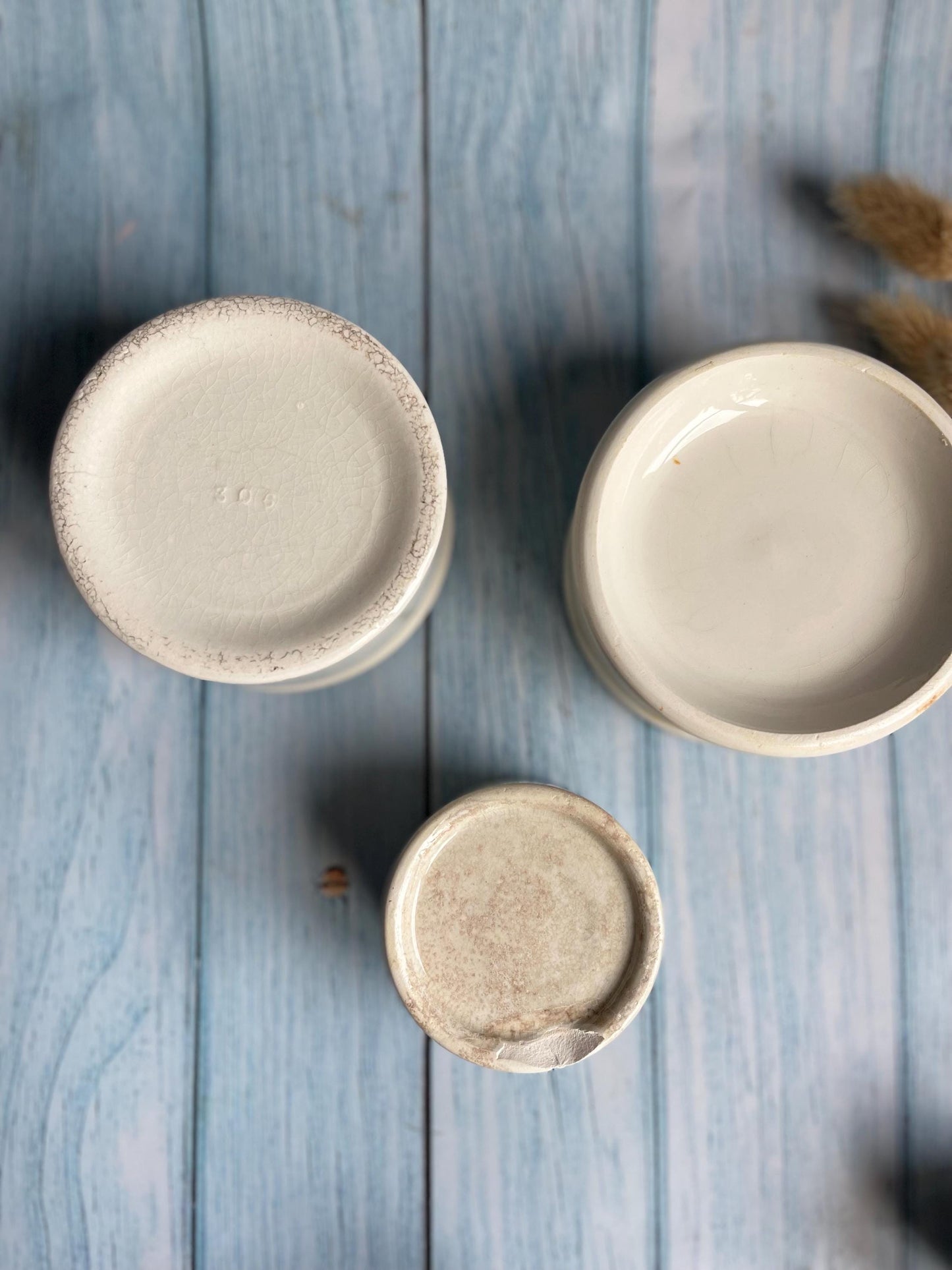 Victorian Ironstone Ointment Apothecary Round Pots with Lids