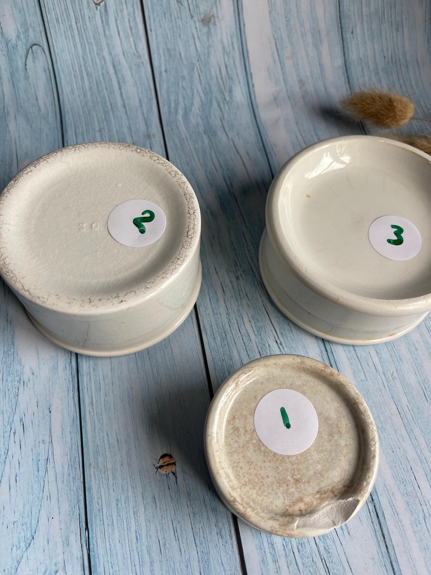 Victorian Ironstone Ointment Apothecary Round Pots with Lids