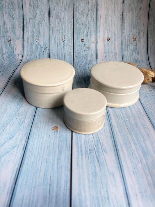 Victorian Ironstone Ointment Apothecary Round Pots with Lids