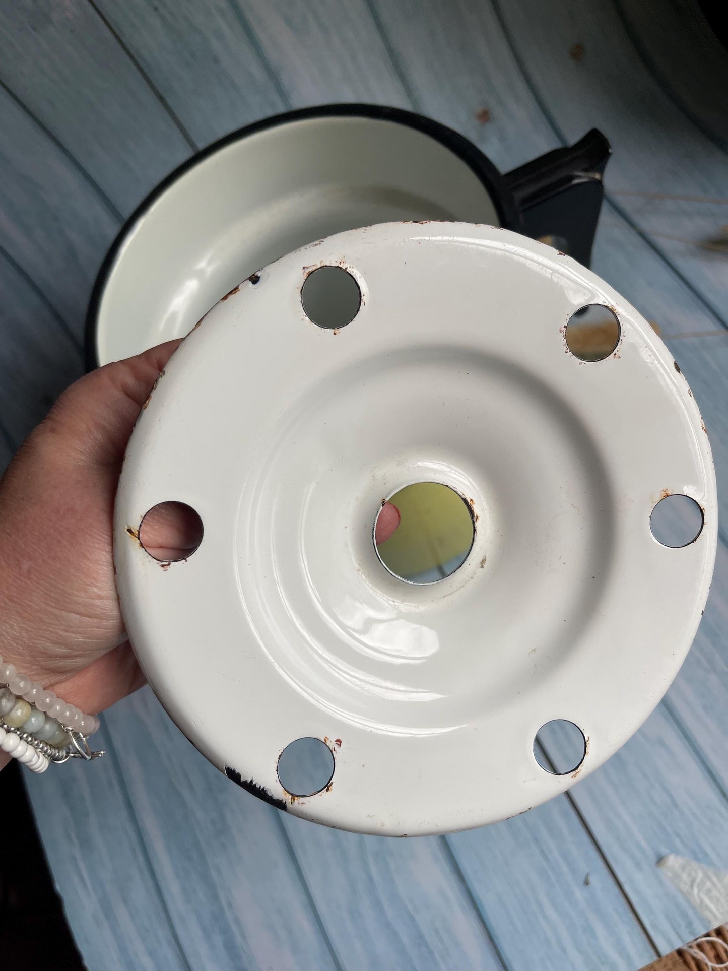 1920s/1930s AUBECQ Yellow & White Enamel Milk Boiler – French Kitchenalia