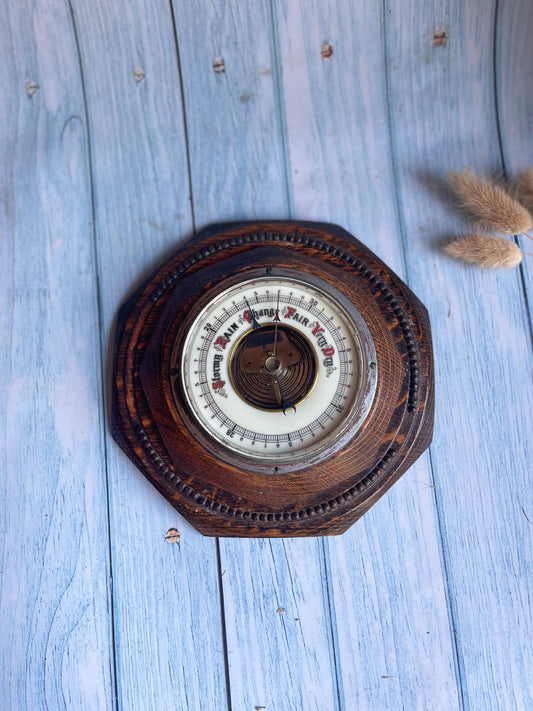 Edwardian Aneroid Barometer in Hexagonal Oak Frame – Possibly German