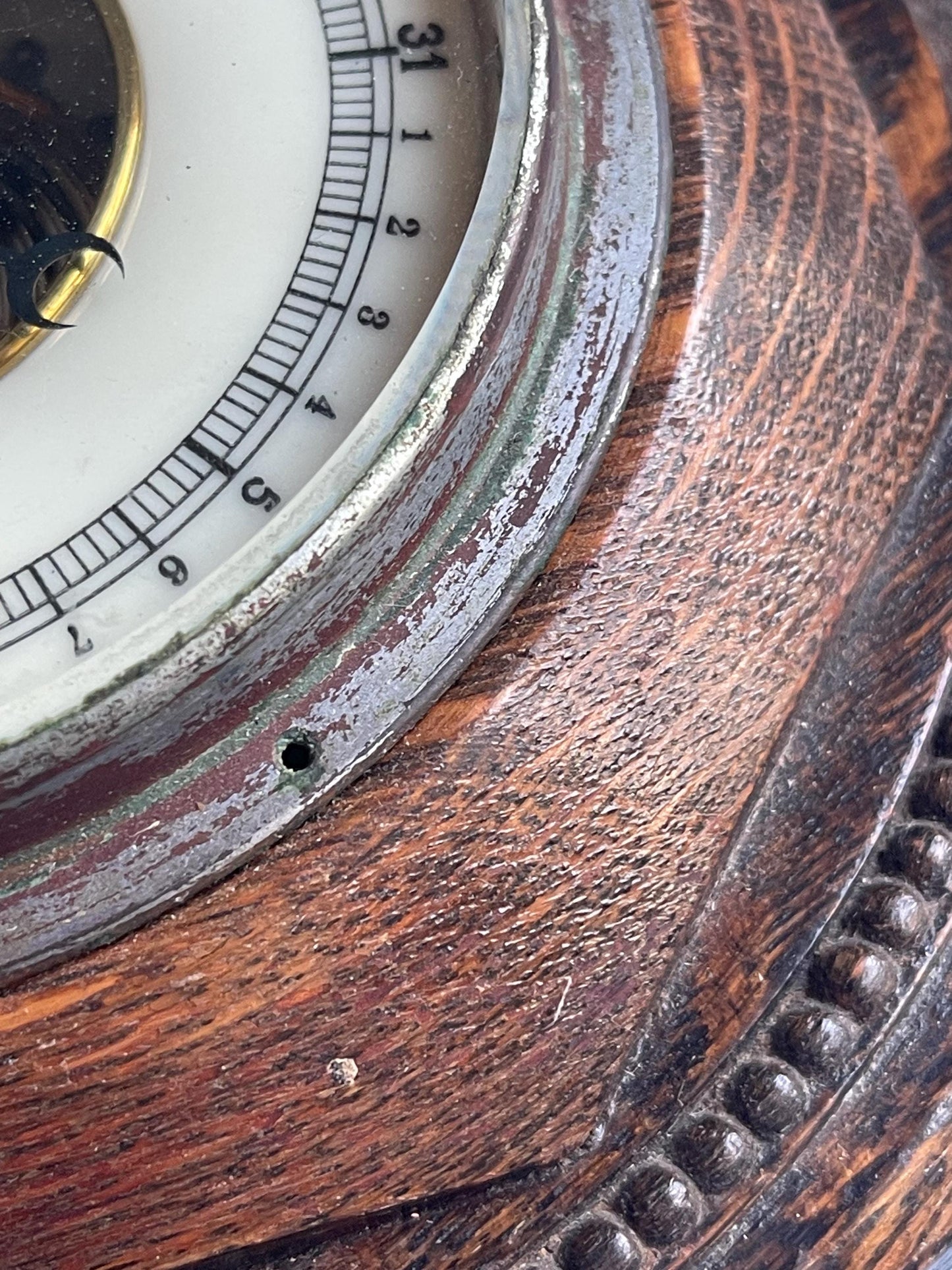 Edwardian Aneroid Barometer in Hexagonal Oak Frame – Possibly German