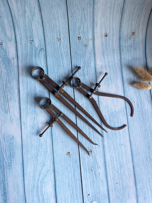 Set of Three Vintage Drafting Instruments – Moore & Wright Compass, Unmarked Compass and Caliper