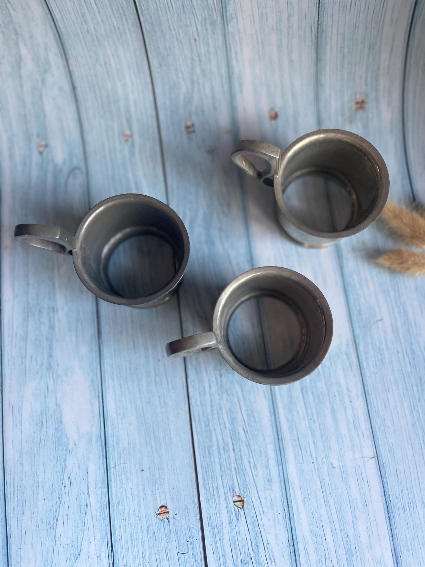 Set of Three Vintage Hammered Pewter Tea Glass or Cup Holders