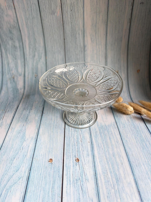 Vintage Pressed Clear Glass Cake Stand / Sweetie Dish / Comport