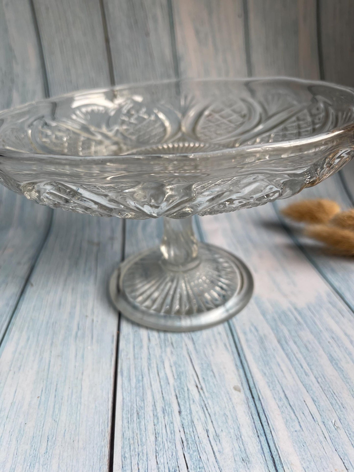 Vintage Pressed Clear Glass Cake Stand / Sweetie Dish / Comport