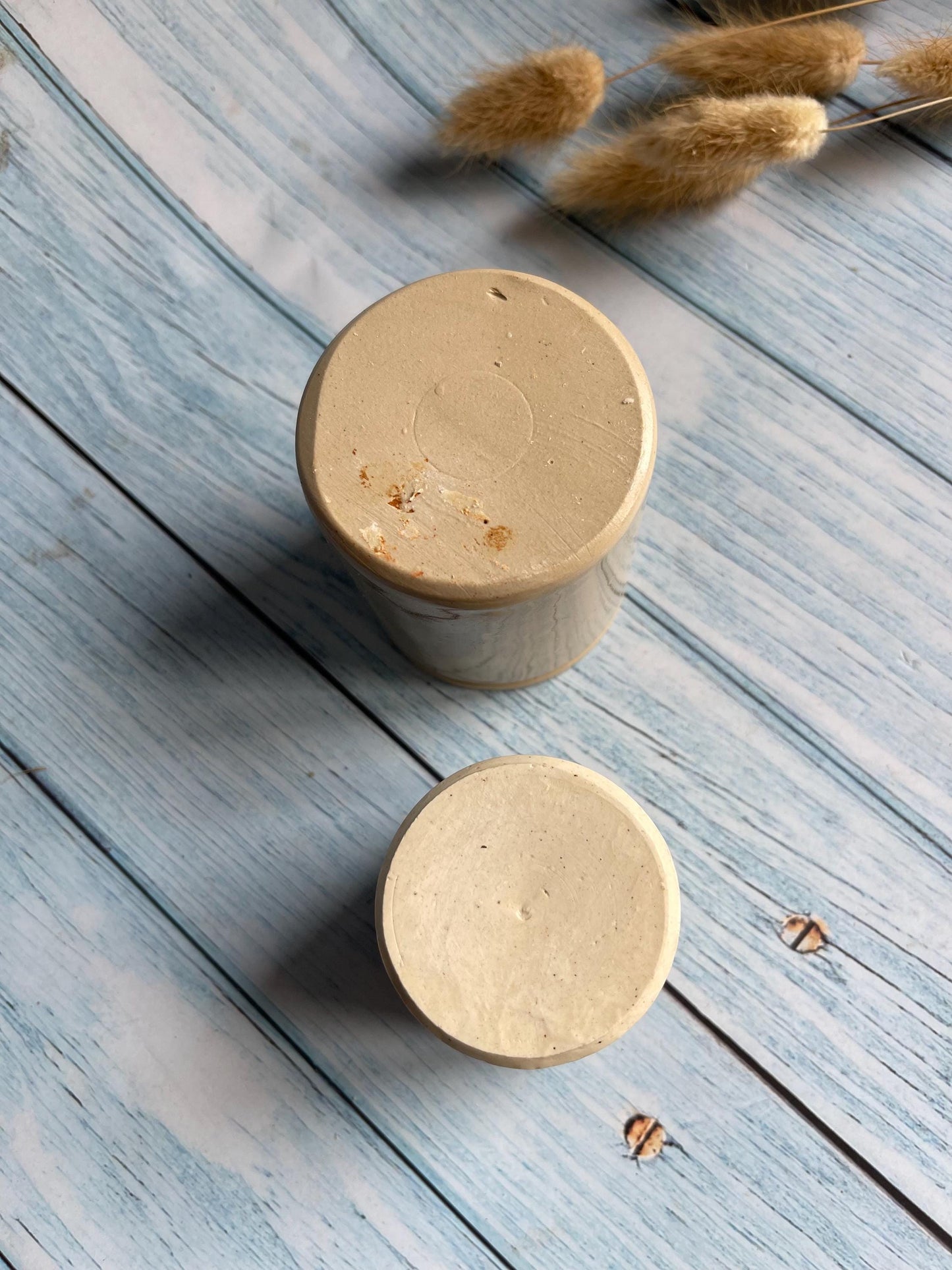 Antique French Ironstone Apothecary Pots: Creamy Ointment Jars (Set of Two)