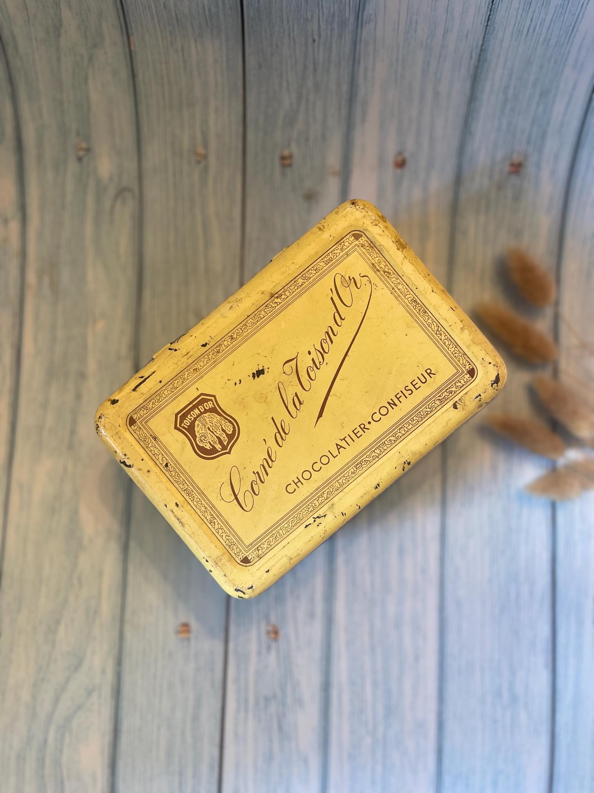 Vintage Belgian Metal Chocolate Tin - Corné de la Toison d'Or Chocolatier / Confiseur