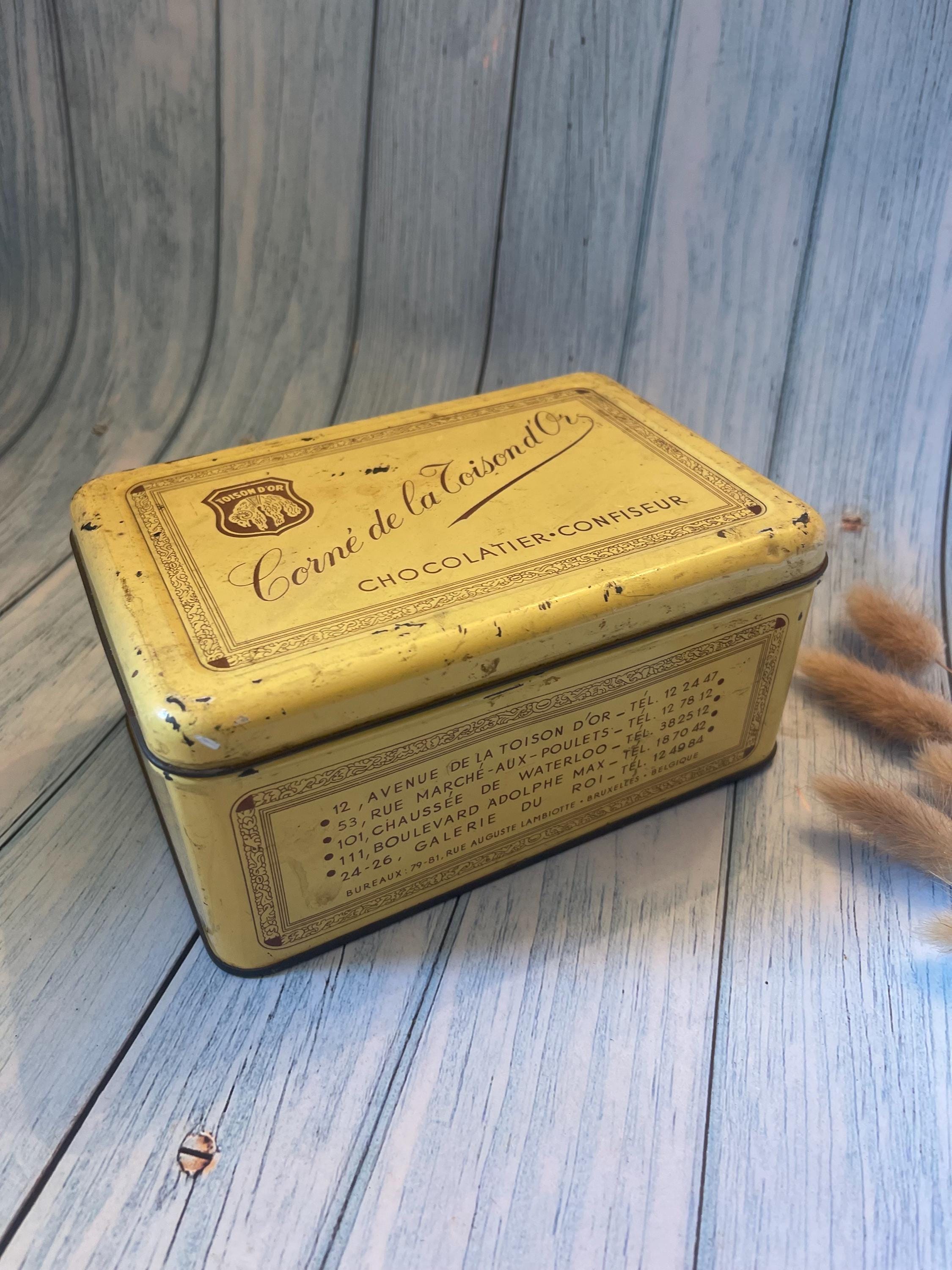 Vintage Belgian Metal Chocolate Tin - Corné de la Toison d'Or Chocolatier / Confiseur