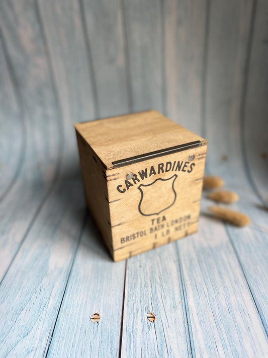 Vintage Carwardines Wooden Tea Caddy: English Tea Storage, Sliding Lid