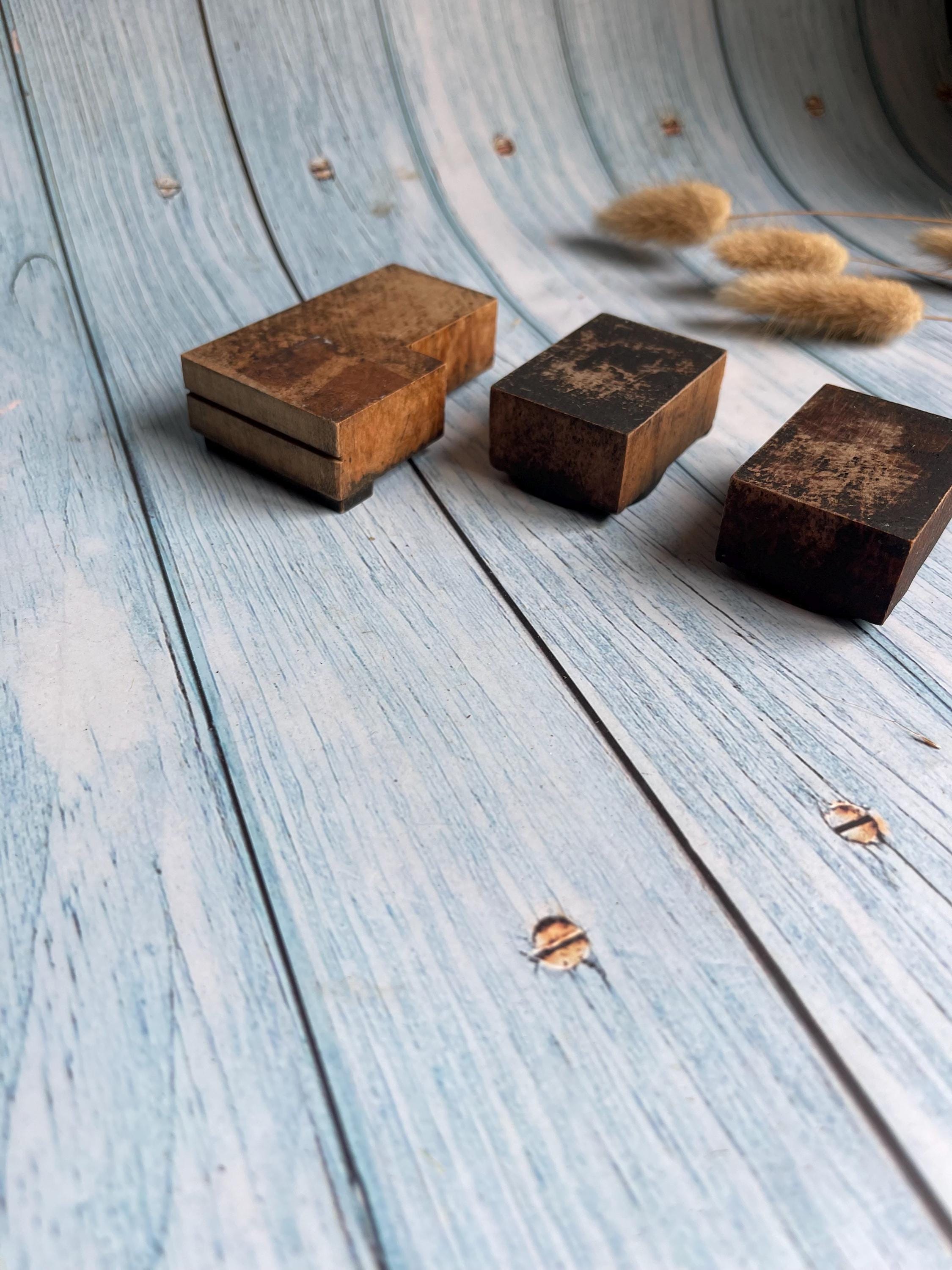Set of Three Vintage Wooden Print Blocks / 5 6 and L