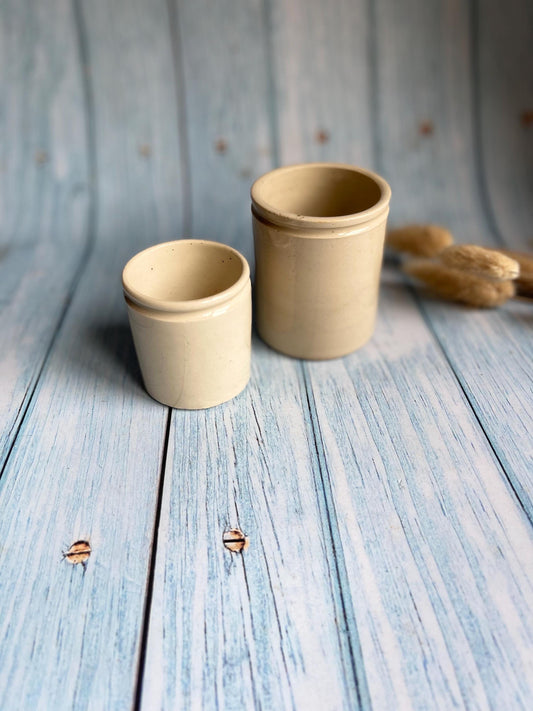 Antique French Ironstone Apothecary Pots: Creamy Ointment Jars (Set of Two)