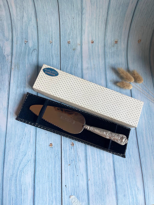 Boxed Vintage Harrison Brothers Silver Handle Stainless Steel Blade Pie Server / Cake Slice