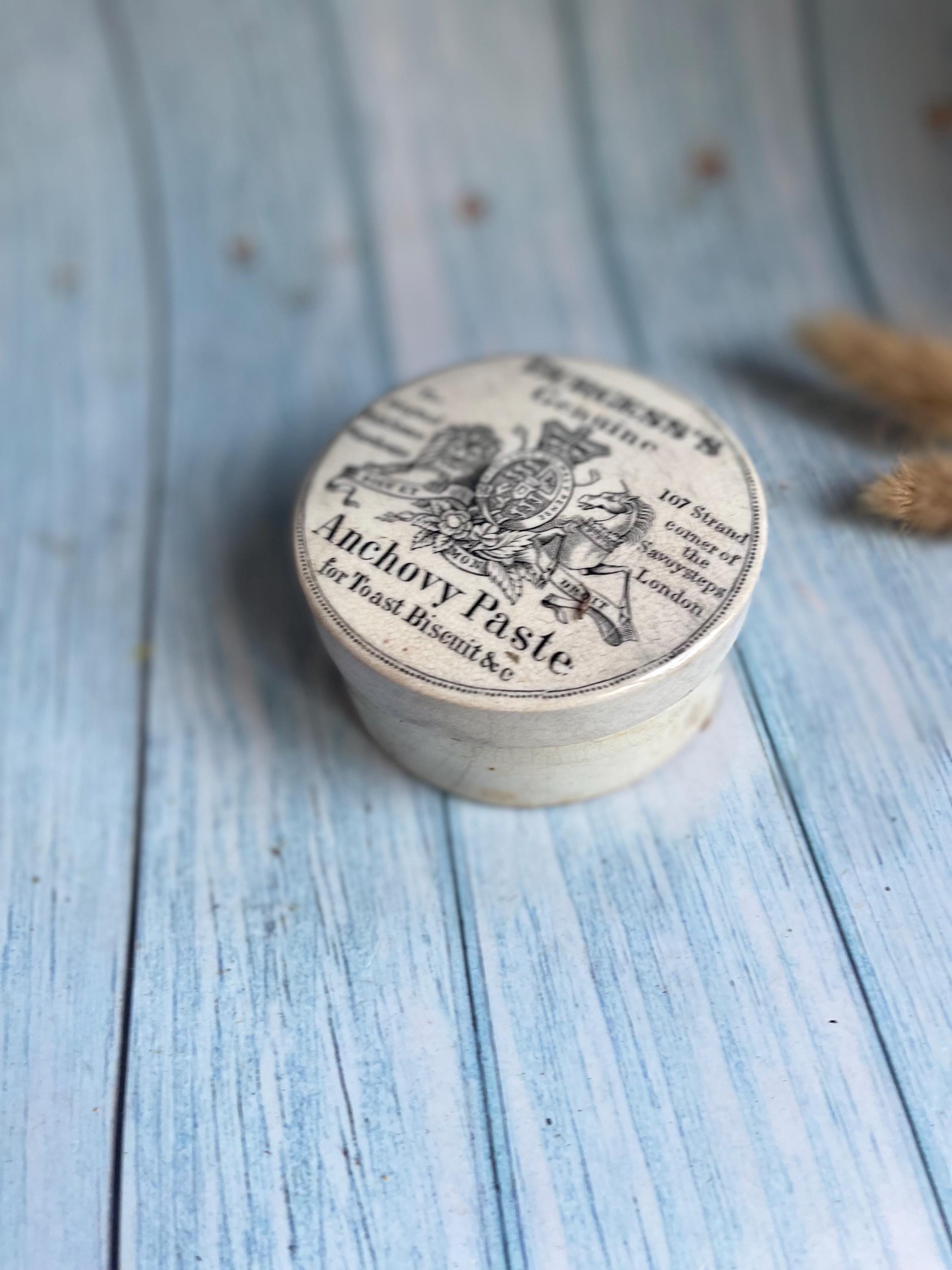 Victorian Ironstone Burgess’s London Anchovy Paste Pot & Lid – 1880s