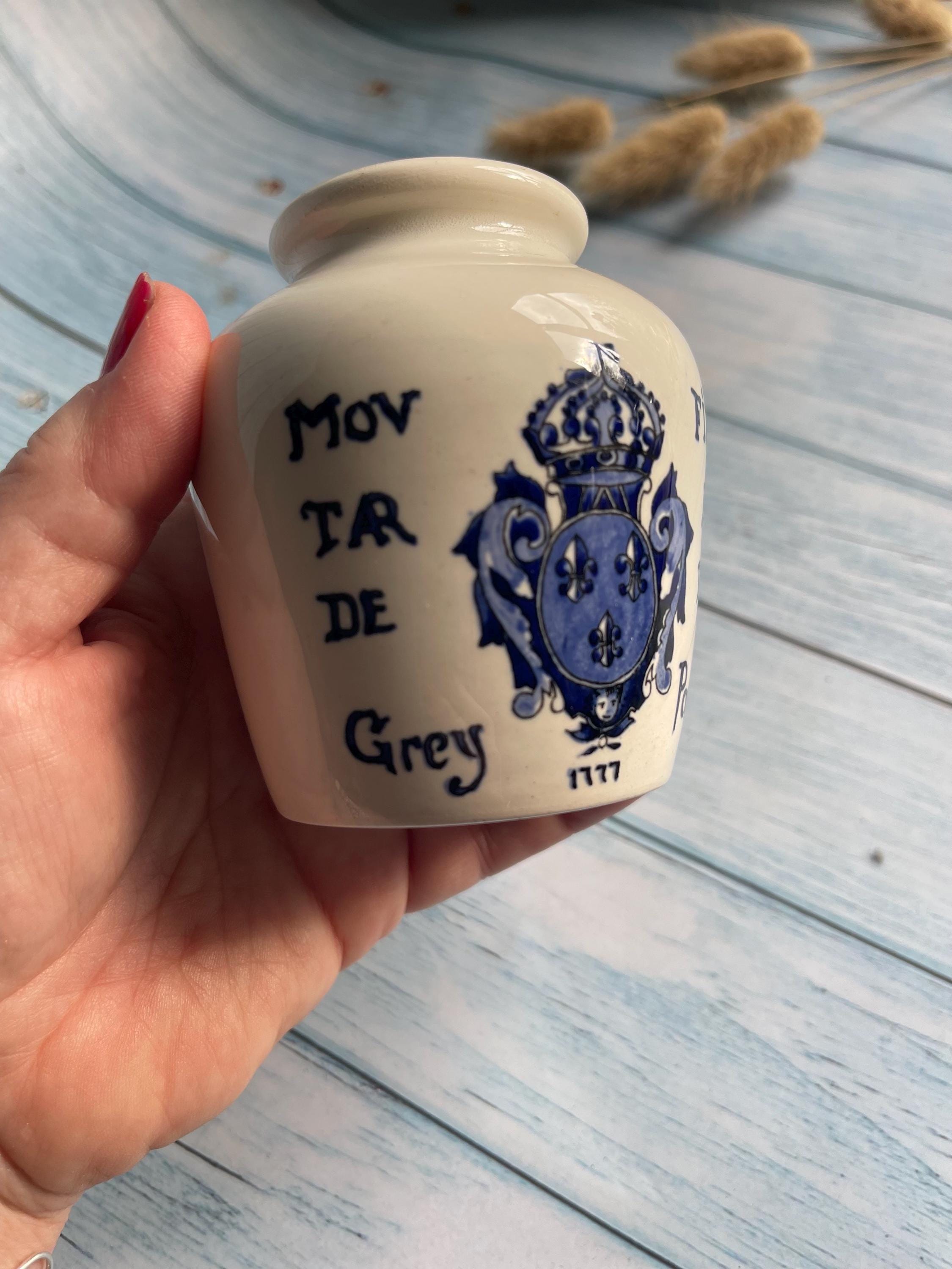 Vintage French Grey Poupon "Moutarde Fine de Dijon" Mustard Pot — Digoin Sarreguemines