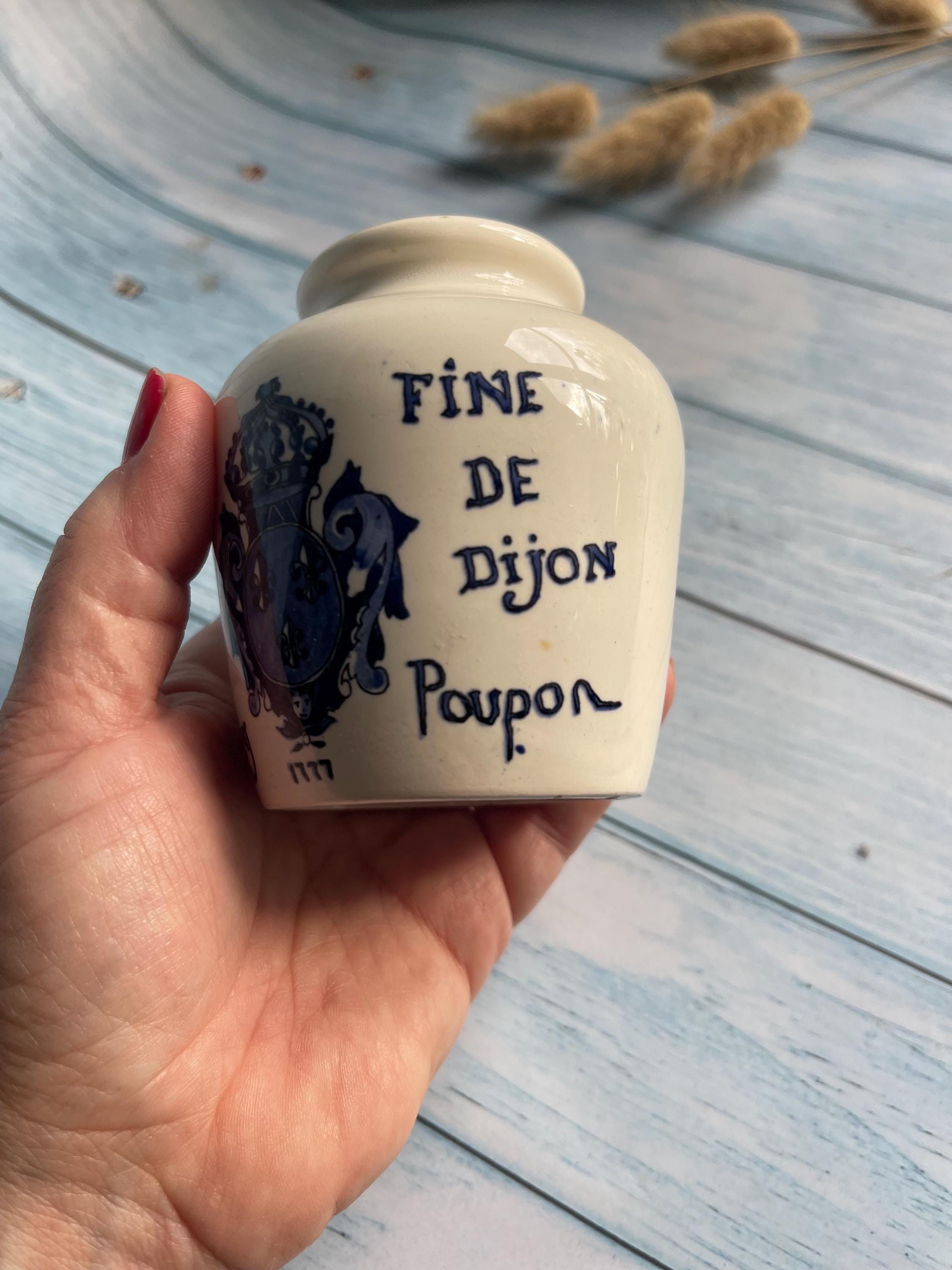 Vintage French Grey Poupon "Moutarde Fine de Dijon" Mustard Pot — Digoin Sarreguemines