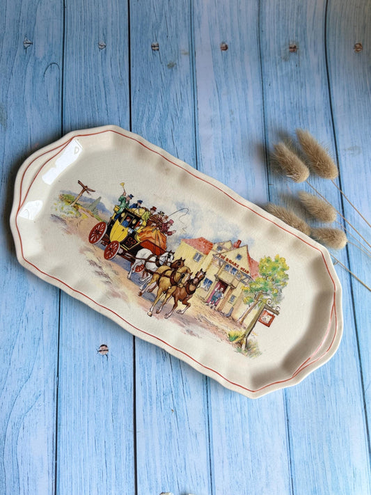1930s Oblong Sandwich Plate, Made in England in Staffordshire by Swinnertons, Coaching Days Range