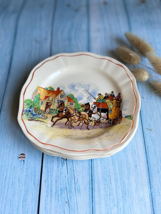 Vintage Swinnertons Cake Plates (Set of 5): English Coaching Days Hampton Ivory