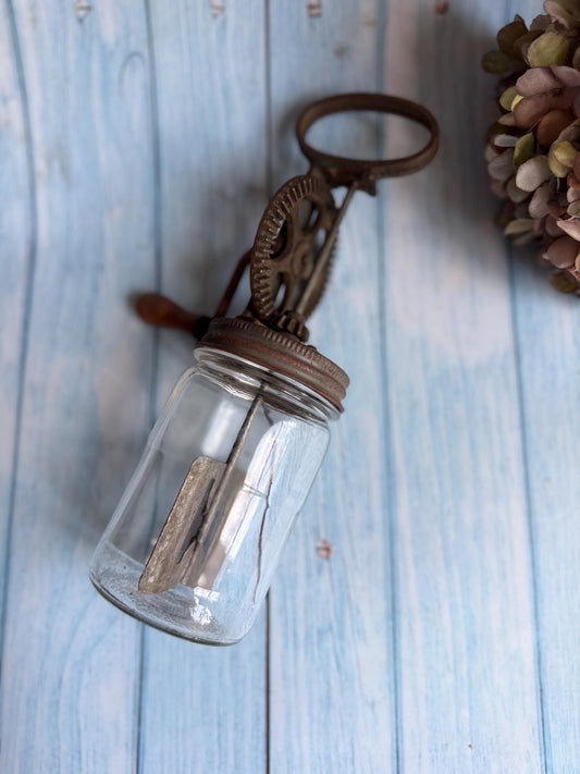 Antique French Mayonnaise Maker Glass Jar. Vitesse Mayonnaise Churn Mixer. French Country Kitchen Homemade Mayonnaise Whisk 1920s
