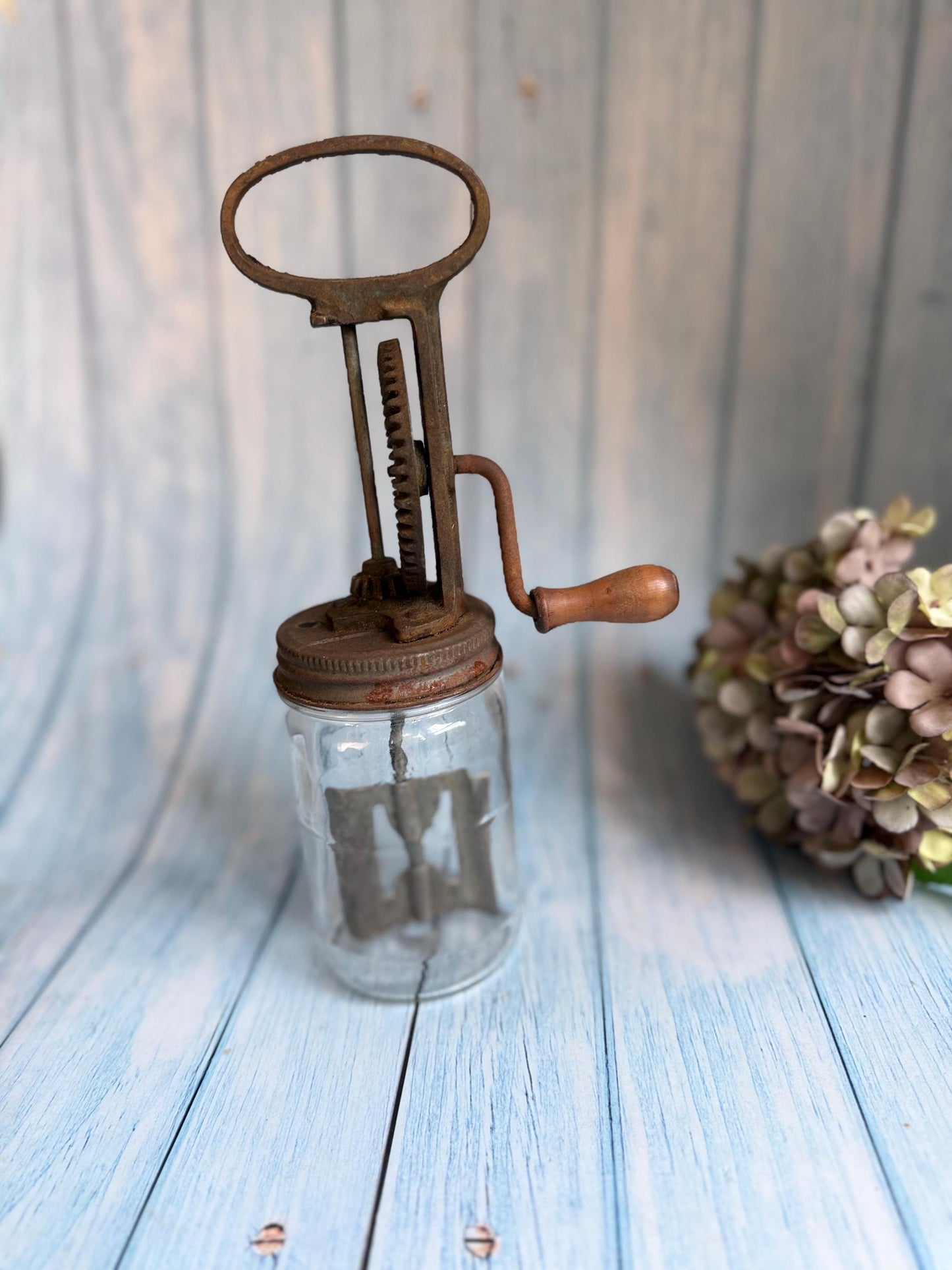 Antique French Mayonnaise Maker Glass Jar. Vitesse Mayonnaise Churn Mixer. French Country Kitchen Homemade Mayonnaise Whisk 1920s