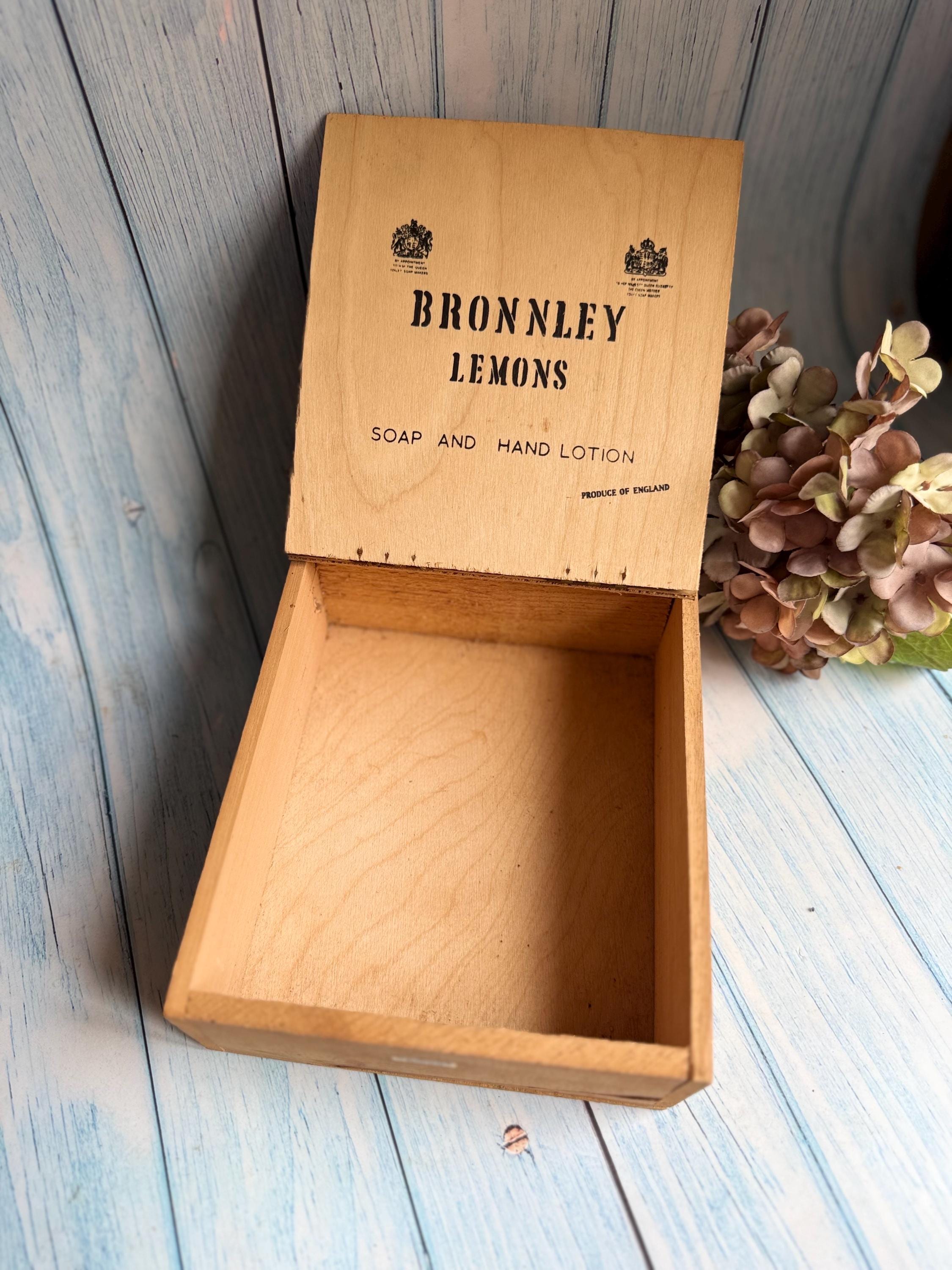 Vintage Bronnley Lemons Wooden Soap Box / Advertising Hinged Storage Box