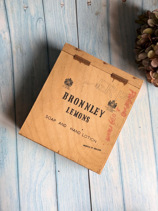Vintage Bronnley Lemons Wooden Soap Box / Advertising Hinged Storage Box