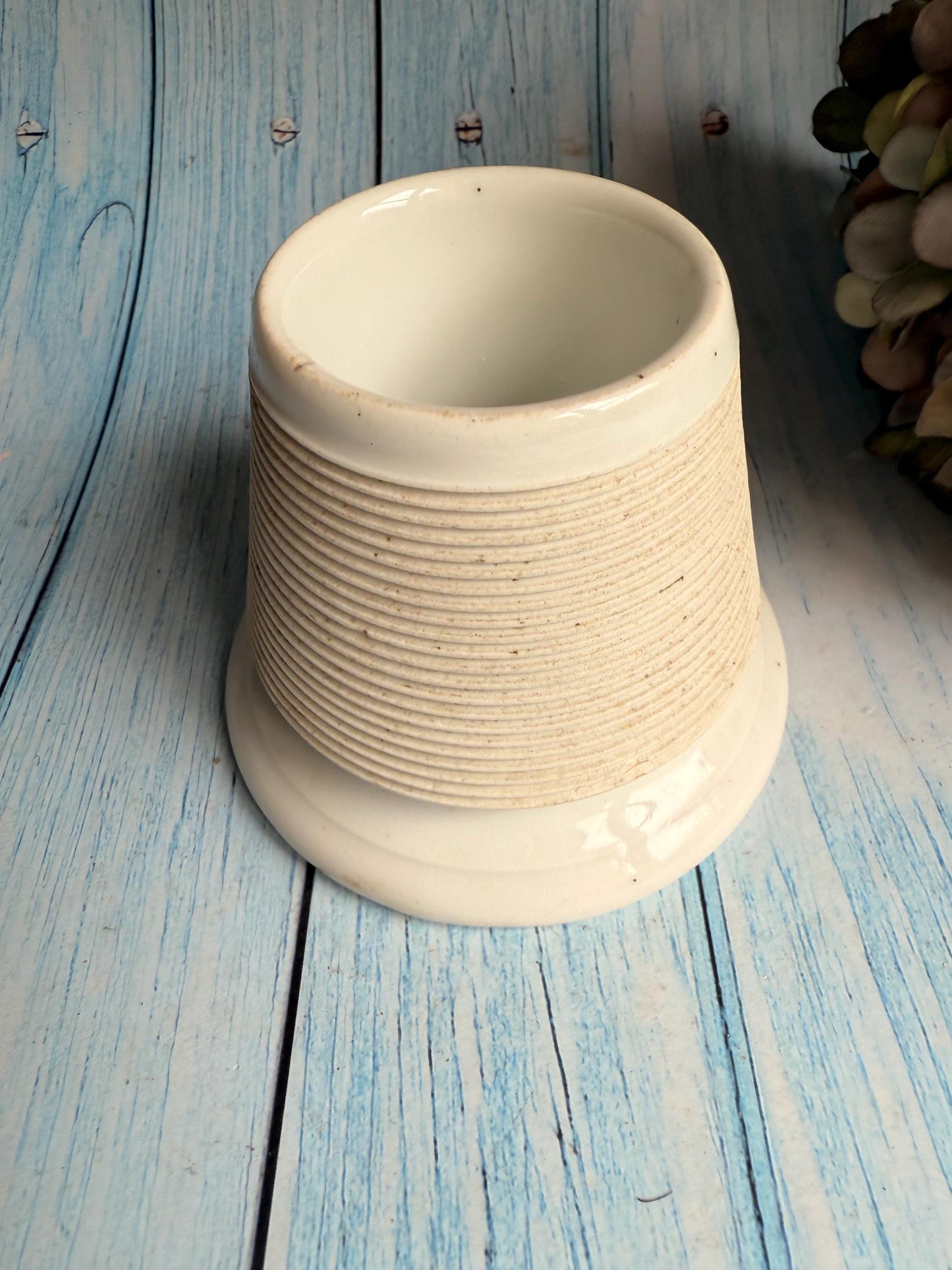 Antique French Bistro Pyrogene or Match Striker / Ribbed White Ironstone
