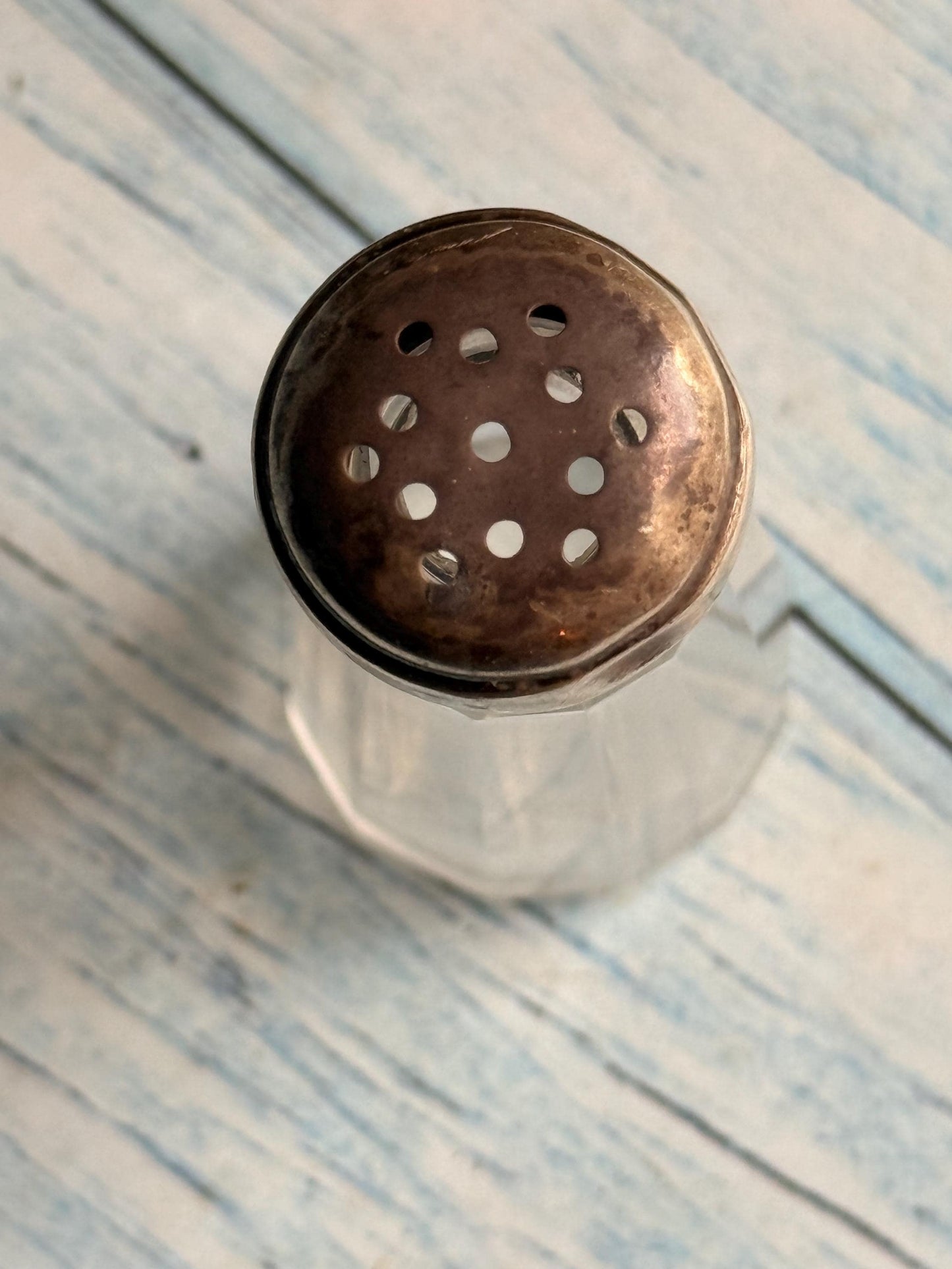 Antique French Single Glass Salt with Silver Plated Lid