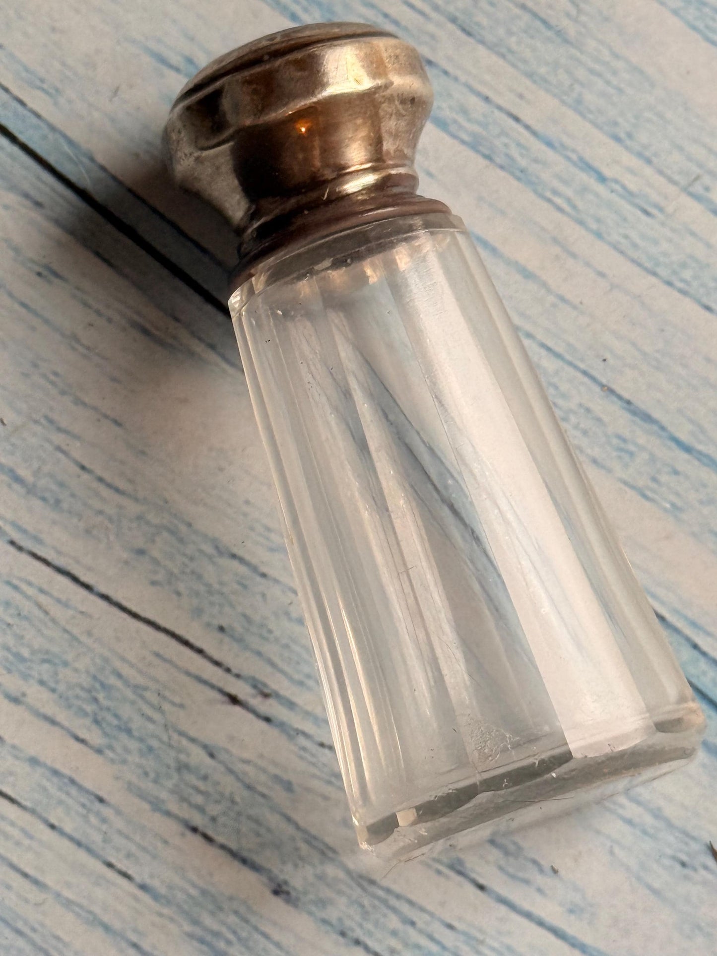 Antique French Single Glass Salt with Silver Plated Lid