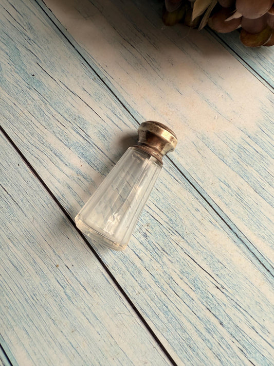 Antique French Single Glass Salt with Silver Plated Lid