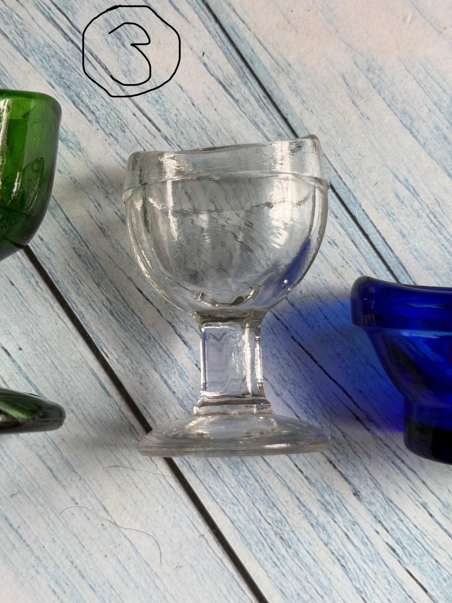 Vintage Glass Eye Baths - Green, Clear, Blue, Optrex, British Made Collection