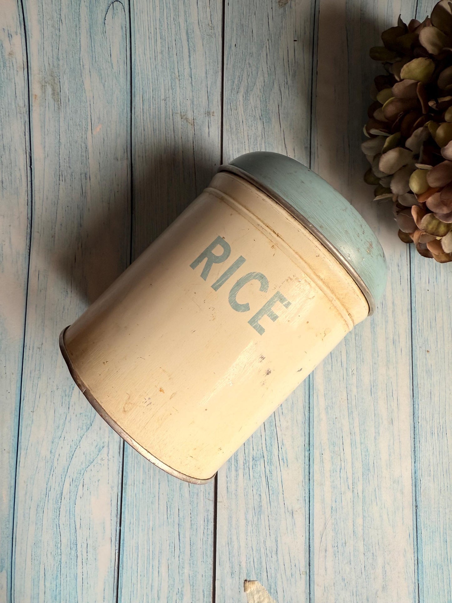 Vintage 1950 / 1960s Worcester Ware Blue and Cream Rice Retro Kitchen Storage Canister