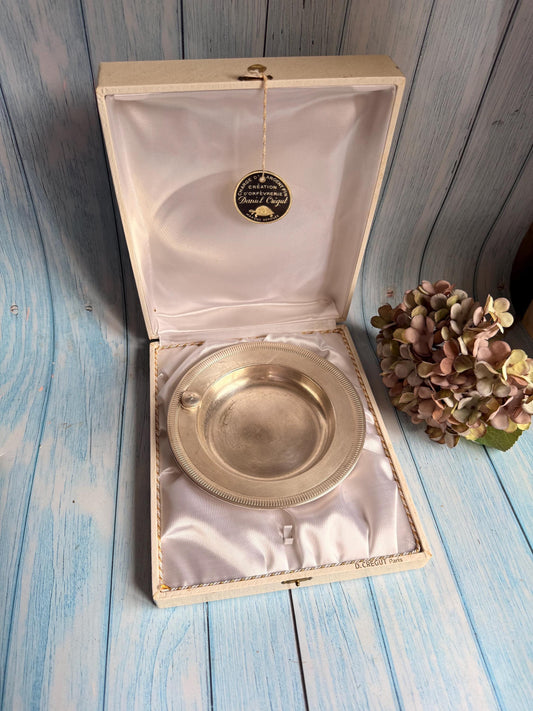 Vintage French Baby Food Warming Dish in Presentation Box Made for Daniel Cregut Paris