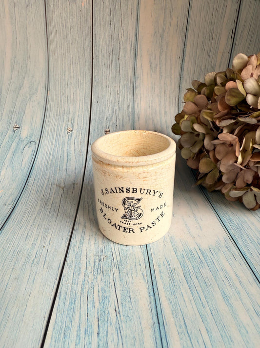 Antique J Sainsburys Ironstone Bloater Paste Pot / Collectible Advertising