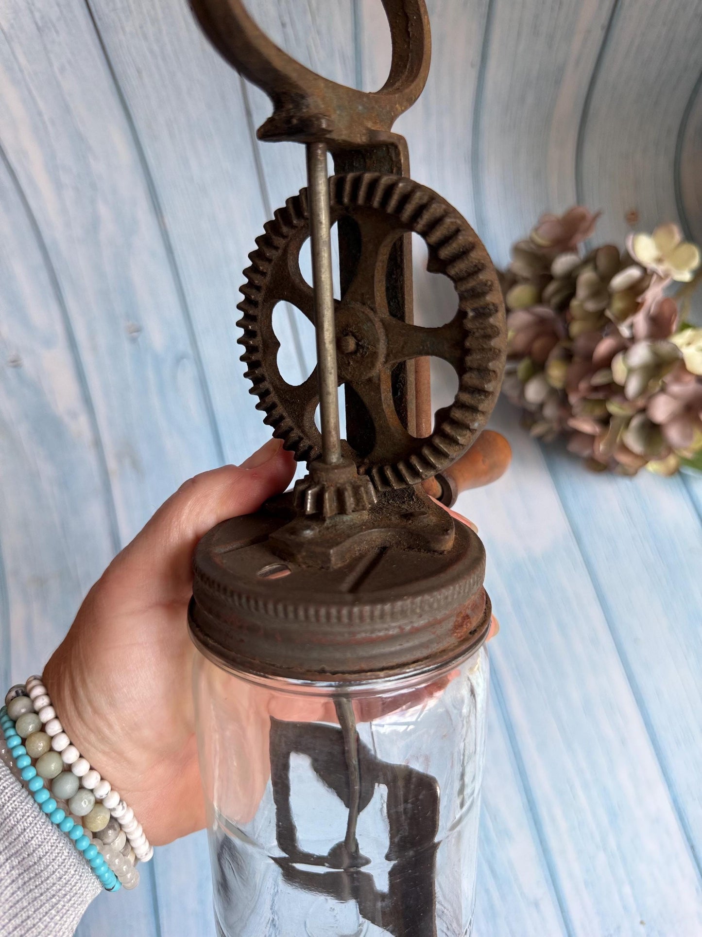 Antique French Mayonnaise Maker Glass Jar. Vitesse Mayonnaise Churn Mixer. French Country Kitchen Homemade Mayonnaise Whisk 1920s
