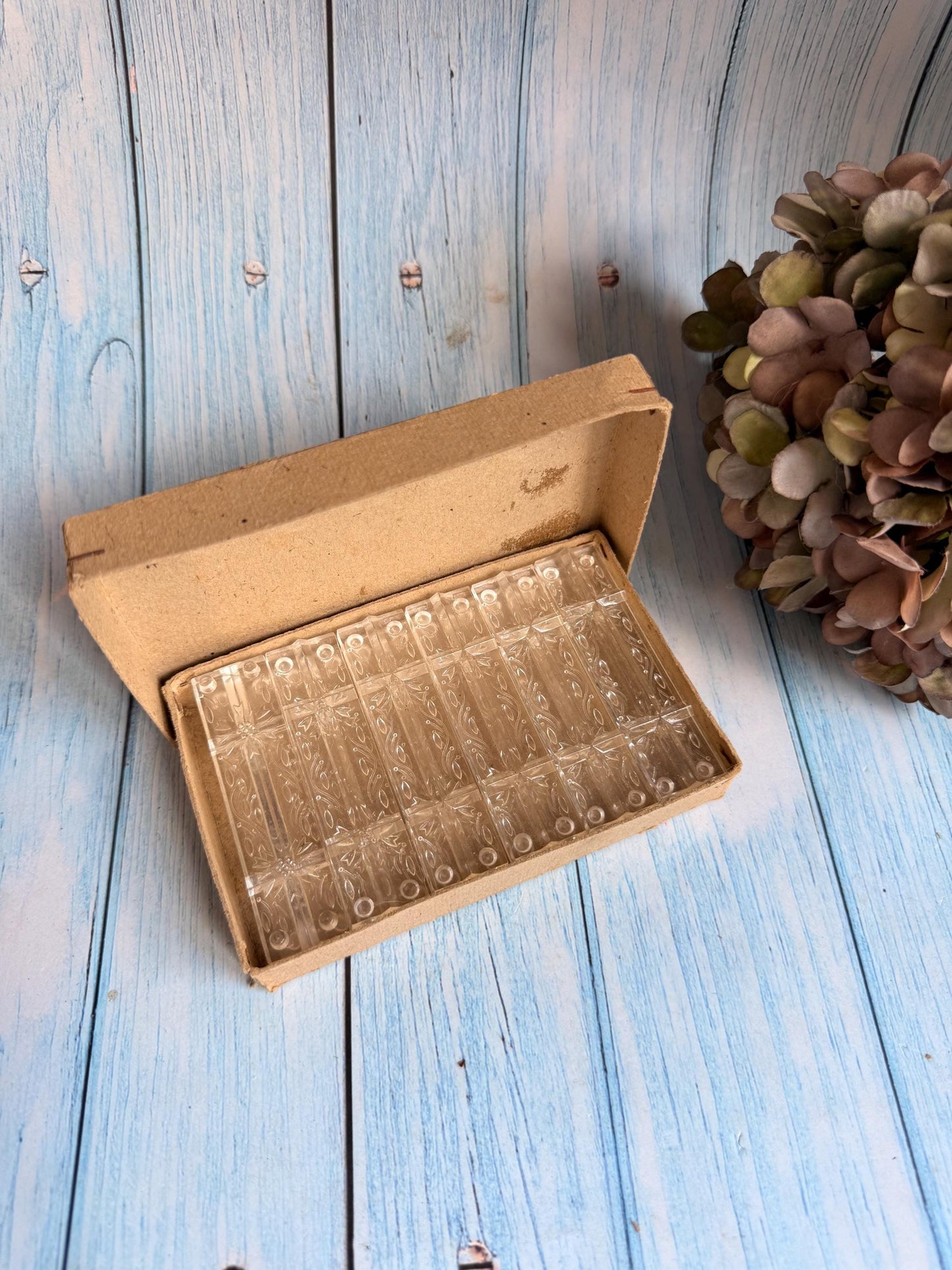 Vintage French Set of Twelve Boxed Clear Acetate Knife Rests