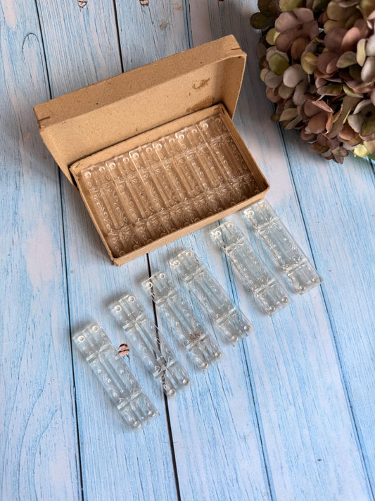 Vintage French Set of Twelve Boxed Clear Acetate Knife Rests