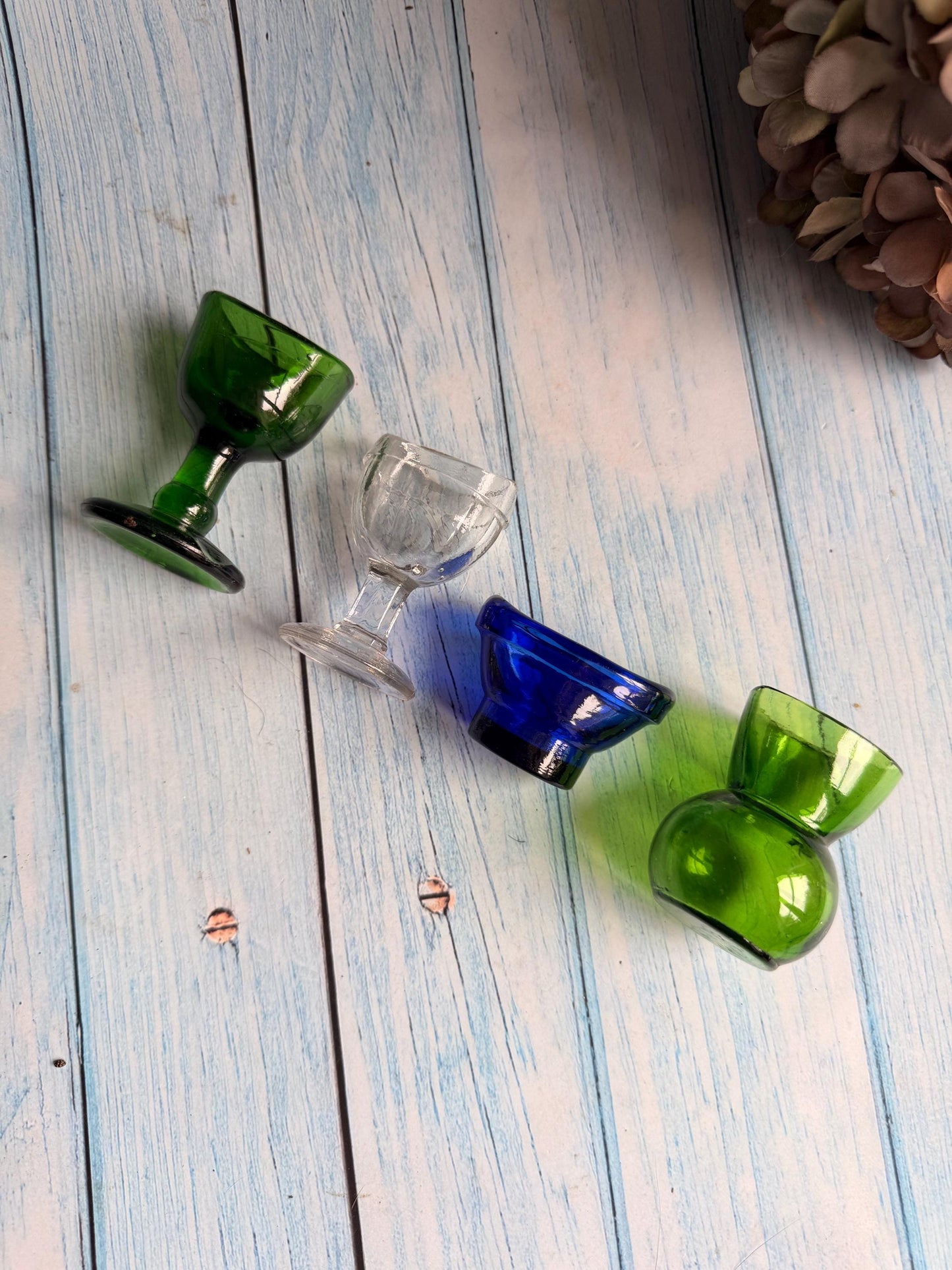 Vintage Glass Eye Baths - Green, Clear, Blue, Optrex, British Made Collection